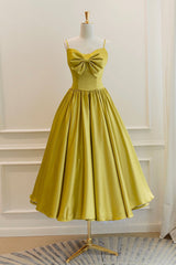 Black Tie Dress, Yellow Satin Short Prom Dresses, Cute A-Line Bow Homecoming Dresses