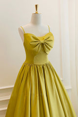 Classy Outfit Women, Yellow Satin Short Prom Dresses, Cute A-Line Bow Homecoming Dresses