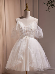 Prom Dresses 2036 Cheap, Ivory V-Neck Beaded Straps Party Dress, Ivory Knee Length Prom Dress