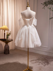 Prom Dresses Patterns, Ivory V-Neck Beaded Straps Party Dress, Ivory Knee Length Prom Dress