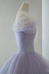 Evening Dress For Party, Purple Tulle Short Prom Dress, A-Line Off the Shoulder Party Dress