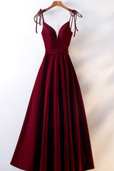 Party Dress Lady, Burgundy Velvet Long Prom Dresses, Simple A-Line Evening Dresses