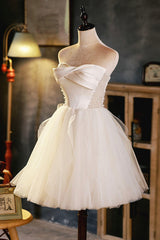 Party Dress Style, Champagne A-line Strapless Party Dress, Short Homecoming Dress