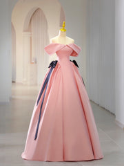 Prom Dress Dresses, Pink Satin Floor Length Prom Dress, Off Shoulder Party Dress