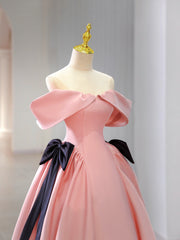 Prom Dresses Dress, Pink Satin Floor Length Prom Dress, Off Shoulder Party Dress
