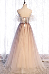 Prom Dress Shiny, A-Line Long Spaghetti Strap Tulle Prom Dress, Ombre Evening Dress