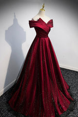 Stylish Outfit, Burgundy Off the Shoulder Prom Dress, A-Line Evening Party Dress