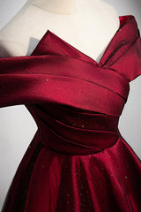 Party Dress Ideas For Curvy Figure, Burgundy Off the Shoulder Prom Dress, A-Line Evening Party Dress