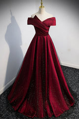 Party Dress Afternoon Tea, Burgundy Off the Shoulder Prom Dress, A-Line Evening Party Dress