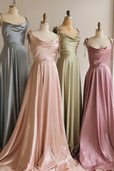 Formal Dresses Modest, Simple Satin Long Prom Dresses, A-Line Spaghetti Straps Party Dresses