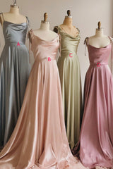 Formal Dress Modest, Simple Satin Long Prom Dresses, A-Line Spaghetti Straps Party Dresses