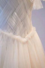 Flower Girl Dress, Champange Tulle Long Prom Dress, A-Line Evening Dress