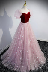 Homecome Dresses Short Prom, Pink Tulle Long Prom Dress, A-Line Formal Evening Dress