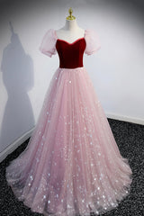 Homecoming Dress Short Prom, Pink Tulle Long Prom Dress, A-Line Formal Evening Dress