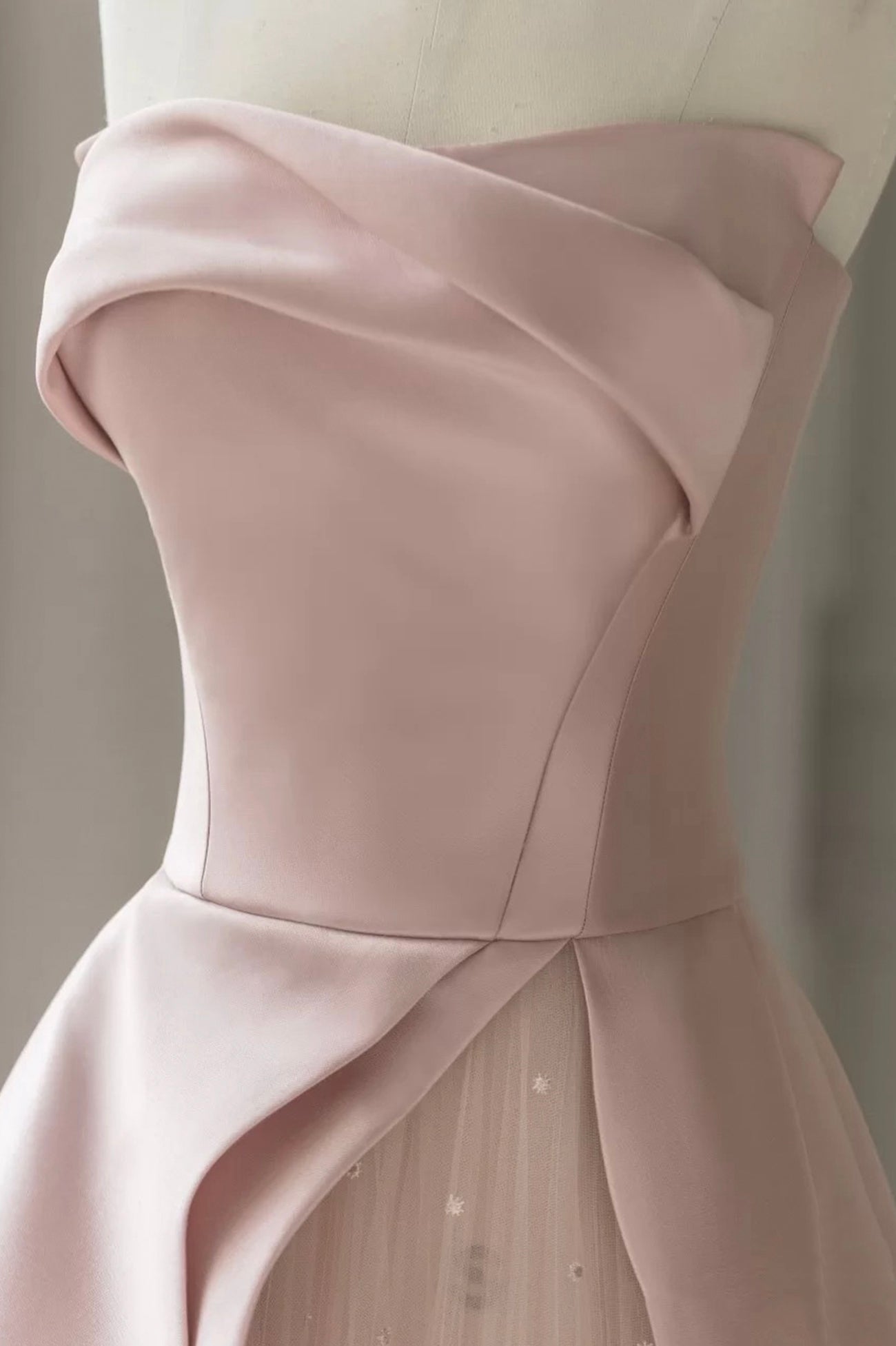 Prom Dress Unique, Pink Strapless Satin Floor Length Prom Dress, A-Line Formal Evening Dress
