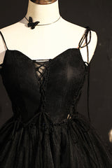 Homecoming Dress Short Tight, Black Tulle Short Prom Dress, Lovely A-Line Spaghetti Strap Party Dress