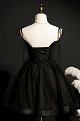 Homecoming Dress Black Girl, Black Tulle Short Prom Dress, Lovely A-Line Spaghetti Strap Party Dress