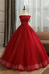 Lace Dress, Burgundy Lace Long Formal Evening Dress, A-Line Lace Ball Gown