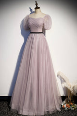 Prom Dress Long Beautiful, A-Line Tulle Long Prom Dresses, Simple Evening Dresses