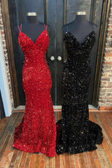 Prom Dress Colors, Mermaid Sequins Long Prom Dress, Spaghetti Strap Backless Evening Party Dress