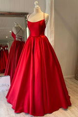 Evening Dresses Princess, Red Satin Long Prom Dress, Simple A-line Evening Dress