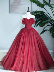 Party Dress Miami, Burgundy Sweetheart Neckline Long Formal Dress, A-Line Strapless Evening Dress