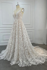 Bridesmaid Dresses Website, Elegant V-Neck Lace Long Prom Dresses, A-Line Evening Dresses