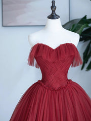 Party Dresses Miami, Burgundy Sweetheart Neckline Long Formal Dress, A-Line Strapless Evening Dress