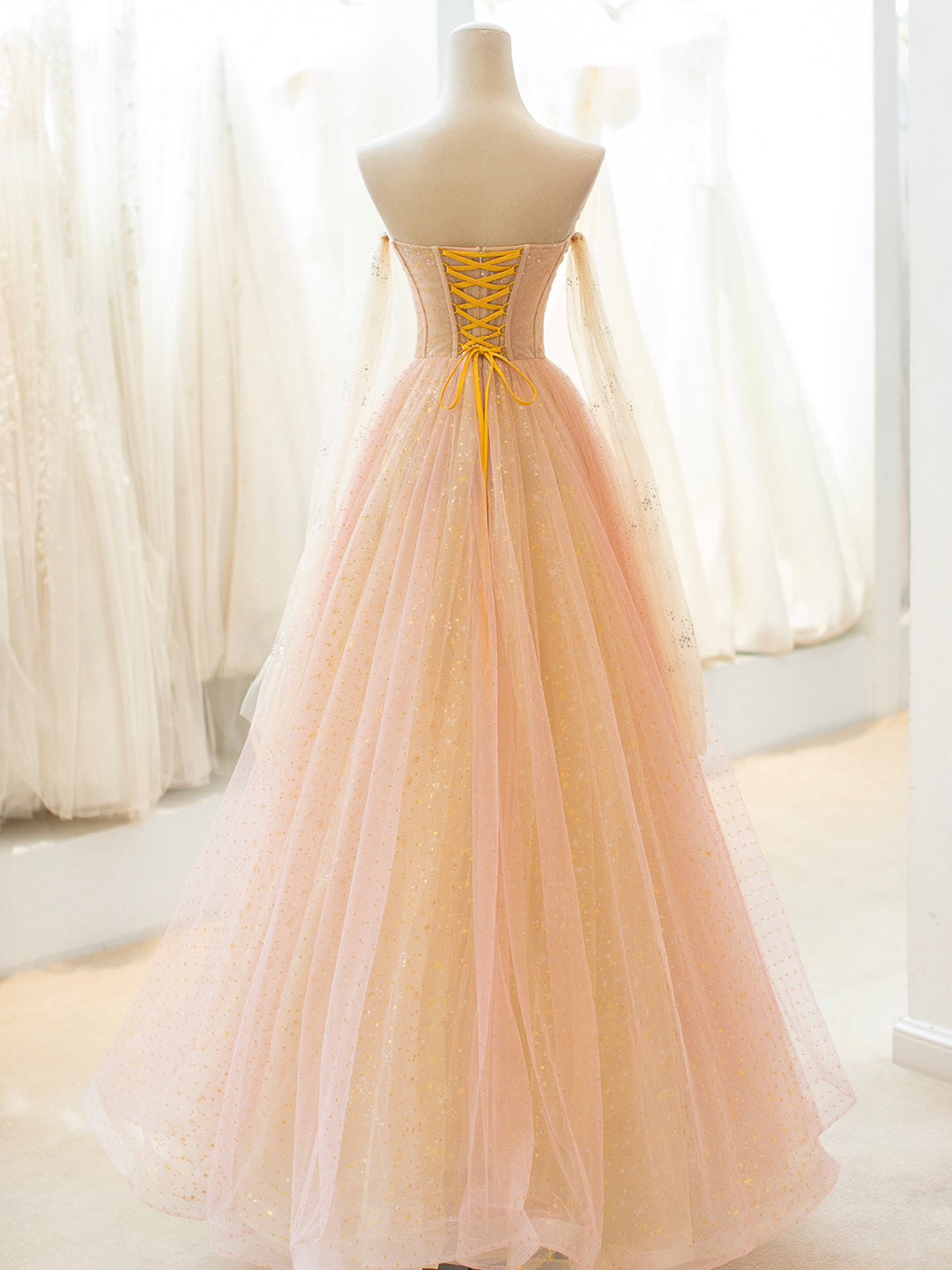 Bridesmaids Dress Chiffon, Cute Tulle Long Prom Dress, A-Line Strapless Evening Dress
