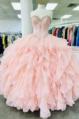 Prom Dress Shop Near Me, Pink Lace Beaded Long A-Line Ball Gown, Sweet 16 Dress