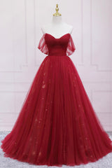 Classy Dress Outfit, Burgundy Off the Shoulder Prom Dress, A-Line Evening Dress