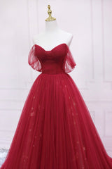 Fantasy Dress, Burgundy Off the Shoulder Prom Dress, A-Line Evening Dress