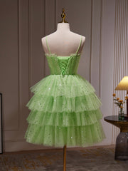 Prom Dress Green, Green Tulle Straps Short Party Dress, Light Green Homecoming Dress