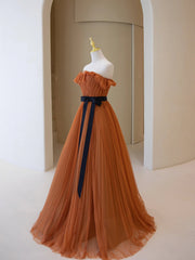 Satin Prom Dress, Simple A-Line Strapless Long Prom Dress, Beautiful Tulle Graduation Dress