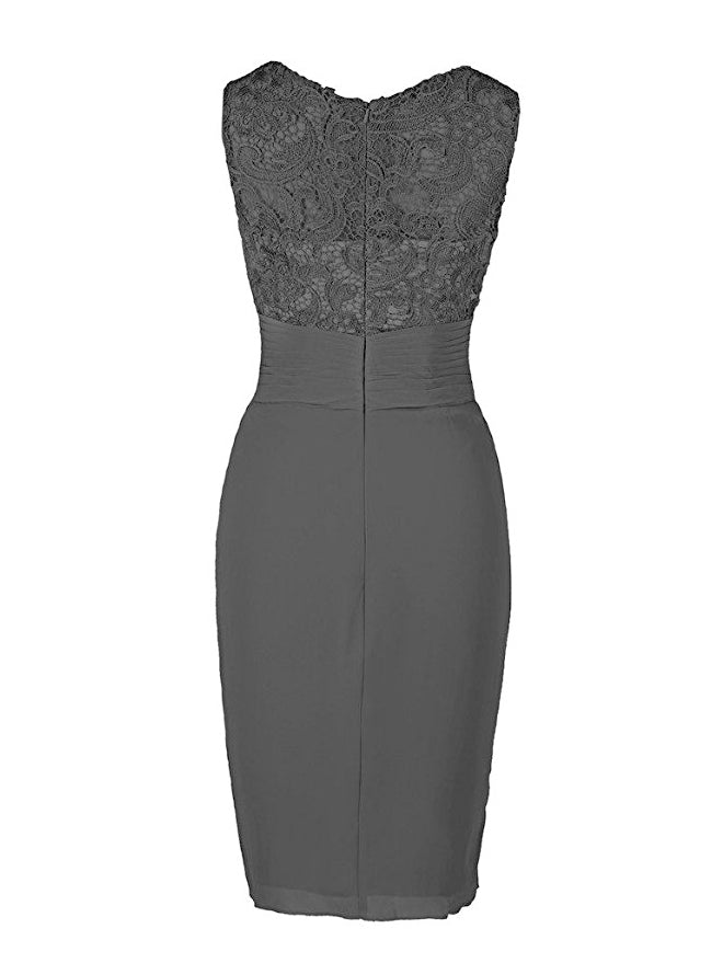 Party Dresses 2038, Tight Knee Length Grey Short Mother of Bride Dress