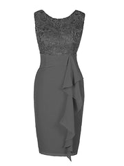 Party Dress Online, Tight Knee Length Grey Short Mother of Bride Dress