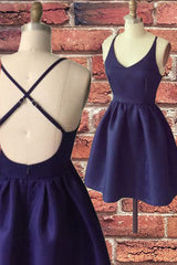 Semi Formal Outfit, Simple A-line Straps Navy Blue Short Homecoming Dress