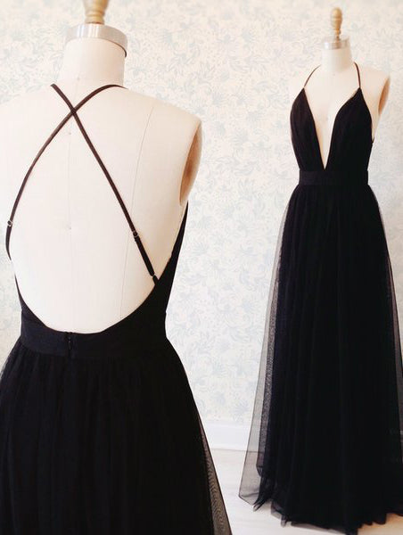 Prom Ideas, Simple A-line V Neck Navy Blue Long Prom Dress