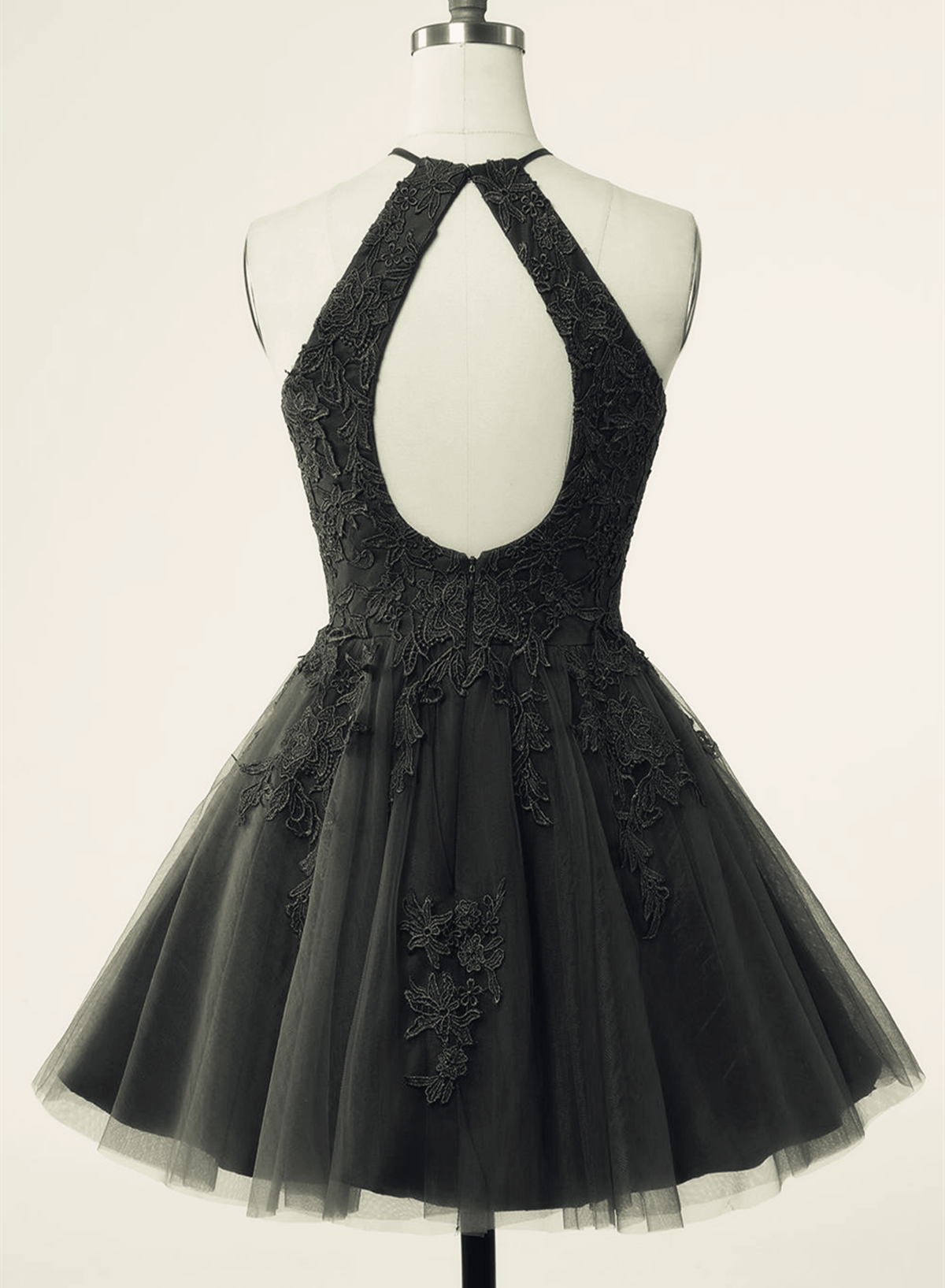 Formal Dress Classy Elegant, Black Halter Tulle With Lace Short Party Dress, Black Tulle Homecoming Dress