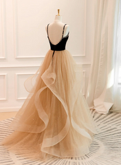 Formal Dresses For Winter Wedding, A-Line Champagne Tulle Sweetheart Beaded Long Prom Dress, Tulle Layers Party Dress