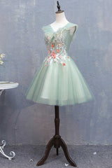 Mermaid Wedding Dress, Light Green Appliques V-Neck A-Line Short Homecoming Dress
