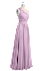 Evening Dress Cheap, Dusty Purple One-Shoulder Backless A-Line Long Bridesmaid Dress