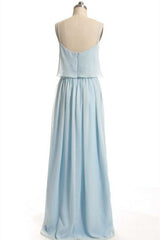 Evening Dresses 3 20 Sleeve, Dusty Blue Chiffon Spaghetti Straps Ruffled Long Bridesmaid Dress