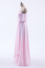 Prom Dress Boutiques, Pink Flounce Chiffon Straps A-line Long Bridesmaid Dress