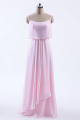 Prom Dresses Boutique, Pink Flounce Chiffon Straps A-line Long Bridesmaid Dress