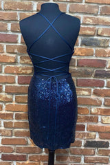 Homecoming Dresses For Kids, Cute Navy Blue Sequins Tight Mini Homecoming Dress