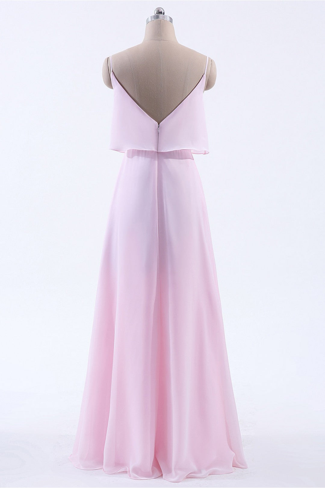 Prom Dress Boutique, Pink Flounce Chiffon Straps A-line Long Bridesmaid Dress