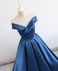 Wedding Photography, Simple Blue Satin Long Prom Dress, Blue Formal Dress