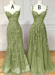 Formal Dress For Party Wear, Lovely Sage Green Tulle With Lace Long Formal Dress, Sweetheart Prom Dress