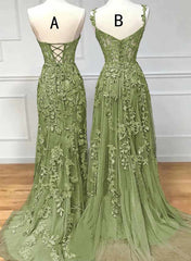 Formal Dresses Australia, Lovely Sage Green Tulle With Lace Long Formal Dress, Sweetheart Prom Dress